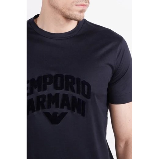 Granatowy t-shirt męski Emporio Armani z napisem z krótkim rękawem