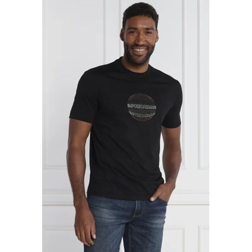 Emporio Armani t-shirt męski czarny z napisami z krótkim rękawem 