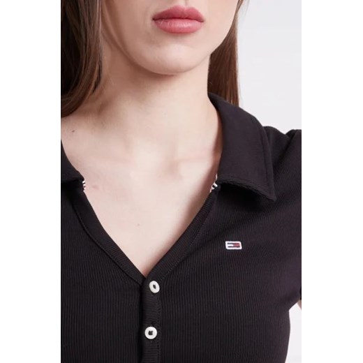 Bluzka damska Tommy Jeans z elastanu z kołnierzykiem