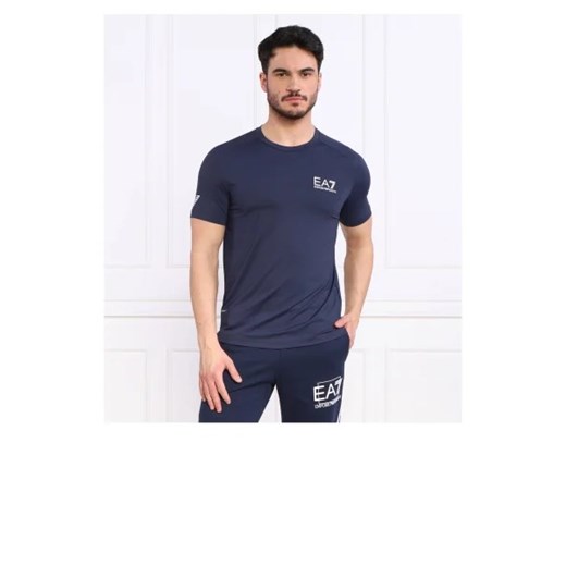 T-shirt męski Emporio Armani niebieski z elastanu z krótkim rękawem