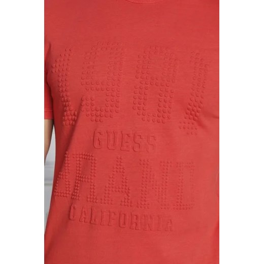 T-shirt męski czerwony Guess bawełniany z krótkim rękawem 
