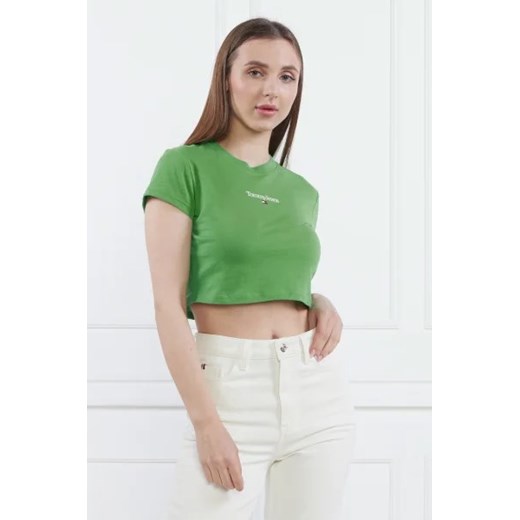 Bluzka damska Tommy Jeans z napisami zielona z okrągłym dekoltem 