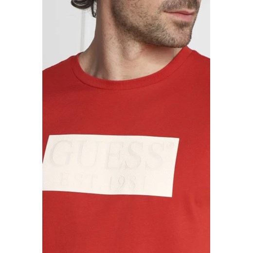 Czerwony t-shirt męski Guess bawełniany