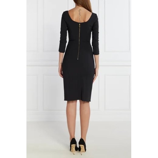 Elisabetta Franchi sukienka elegancka z długim rękawem czarna midi z dekoltem v 