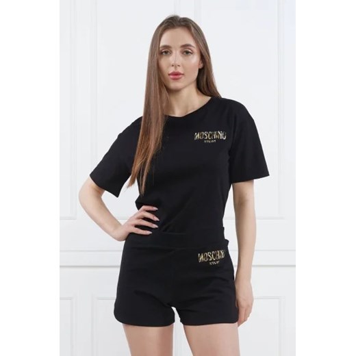 Moschino bluzka damska czarna z bawełny młodzieżowa z krótkim rękawem