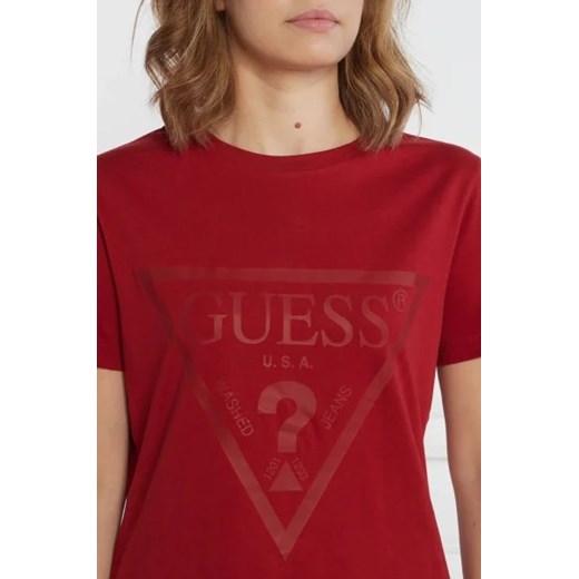 Bluzka damska Guess z krótkim rękawem bawełniana z okrągłym dekoltem 