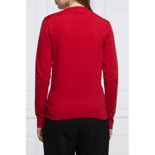 Sweter damski Polo Ralph Lauren czerwony z okrągłym dekoltem z elastanu