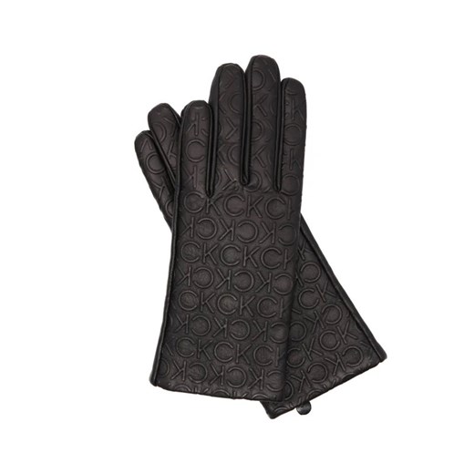 Calvin Klein Skórzane rękawiczki RE-LOCK DEBOSSED | z dodatkiem wełny Calvin Klein M/L wyprzedaż Gomez Fashion Store