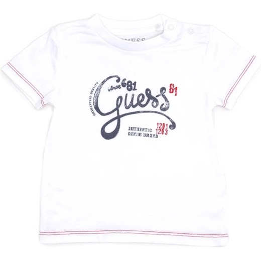 T-shirt chłopięce Guess z napisem z bawełny 