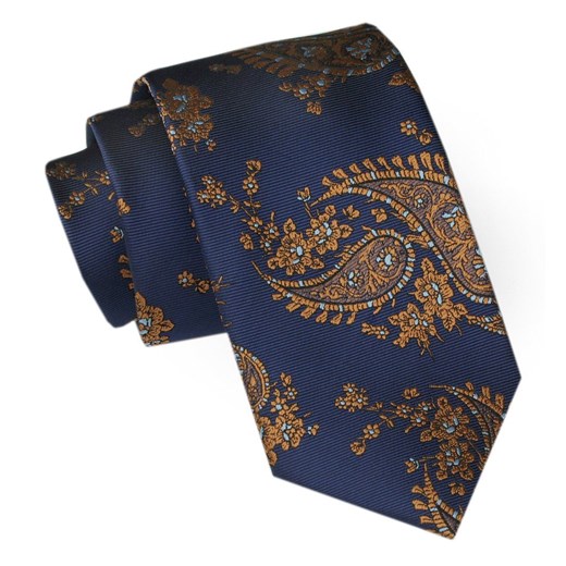 Męski Krawat Angelo di Monti - Granat z Dużym Złotym Paisley KRADM2077 ze sklepu JegoSzafa.pl w kategorii Krawaty - zdjęcie 164341153