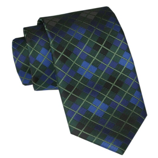 Męski Krawat Angelo di Monti - Niebiesko Zielona Kratka KRADM2070 ze sklepu JegoSzafa.pl w kategorii Krawaty - zdjęcie 164341163