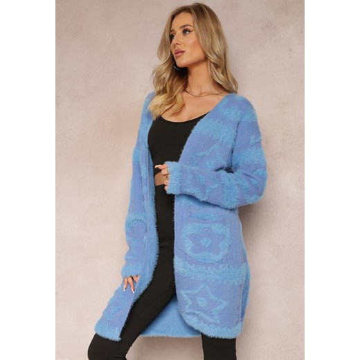 Niebieski Długi Kardigan Puszysty Aborra ze sklepu Renee odzież w kategorii Swetry damskie - zdjęcie 164356503