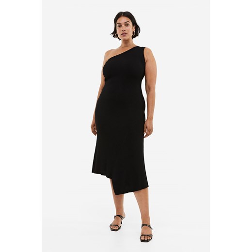H & M - Dzianinowa sukienka na jedno ramię - Czarny H & M M H&M