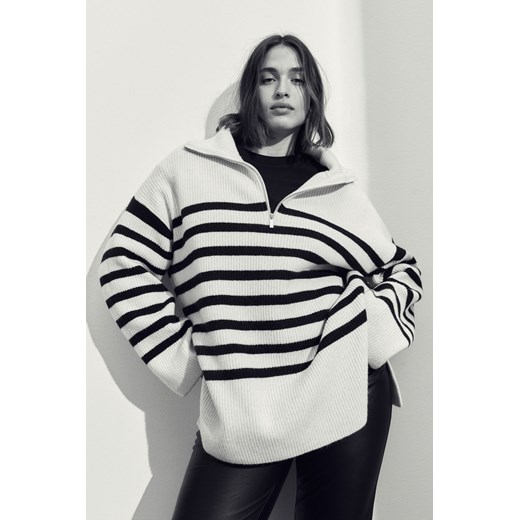 H & M - Sweter o splocie w prążki z suwakiem u góry - Beżowy H & M XXL H&M