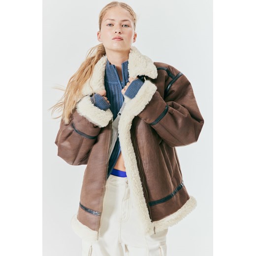 H & M - Kurtka oversize z podszewką z misia - Brązowy H & M XL H&M