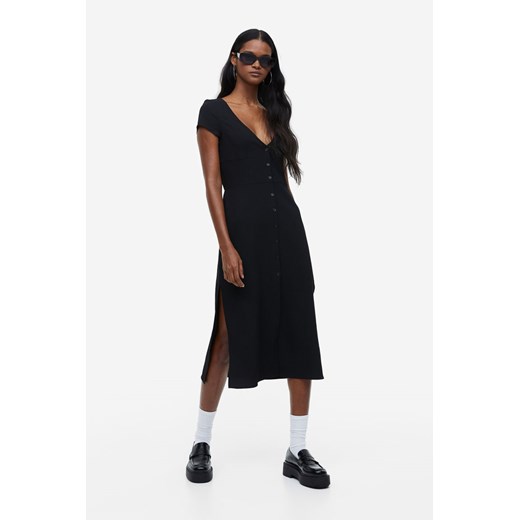 H & M - Krepowana sukienka z guzikami - Czarny H & M S H&M