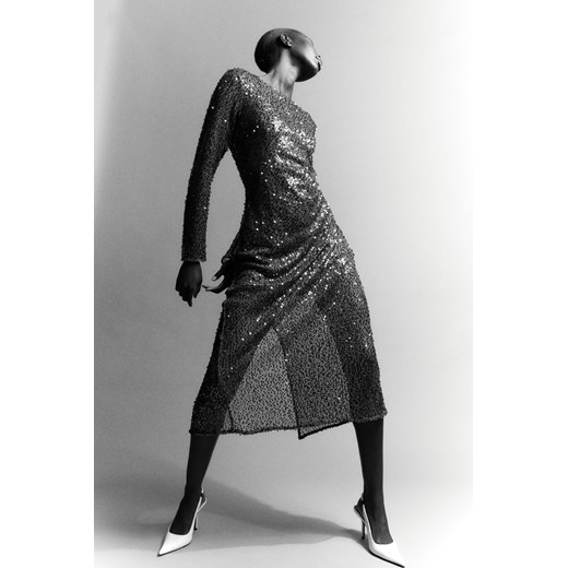 H & M - Siateczkowa sukienka z cekinami - Szary H & M XL H&M