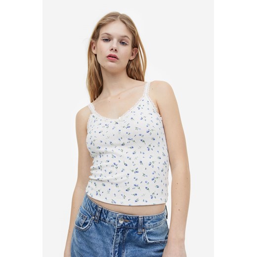 H & M - Koszulka w prążki z koronką - Biały H & M L H&M