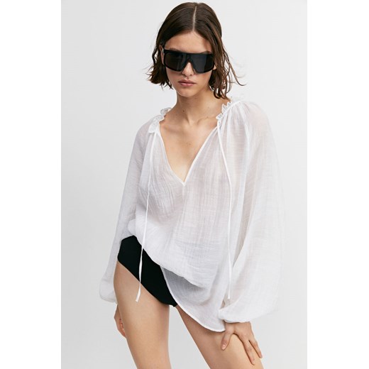 H & M - Kreszowana bluzka oversize - Biały H & M S H&M
