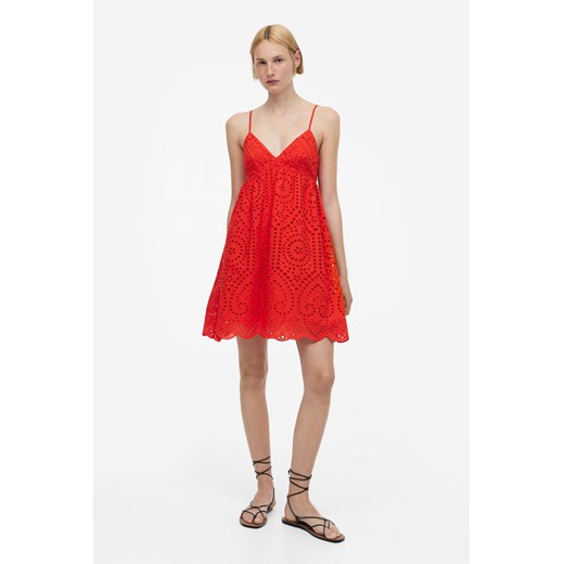 H & M - Sukienka z haftem angielskim - Czerwony H & M L H&M