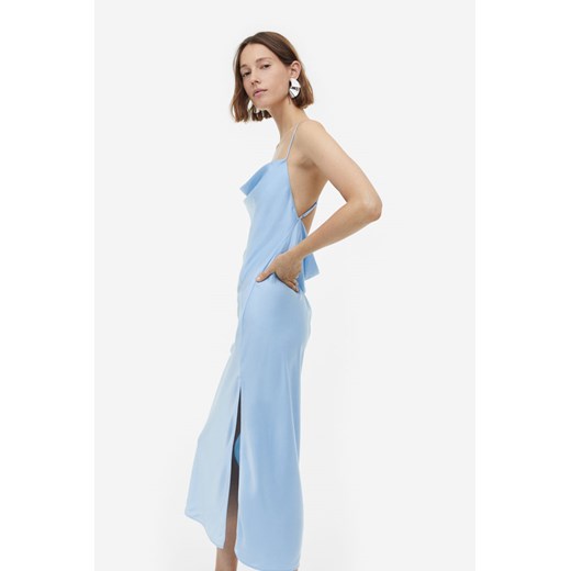 H & M - Satynowa sukienka z drapowanym dekoltem - Niebieski H & M XXL H&M