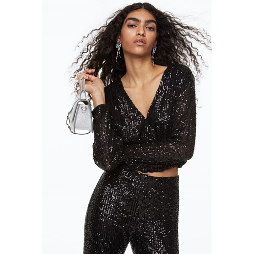 H & M - Kopertowa bluzka z cekinami - Czarny H & M S H&M