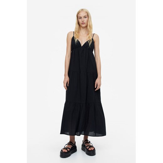 H & M - Bawełniana sukienka z falbaniastym dołem - Czarny H & M L H&M