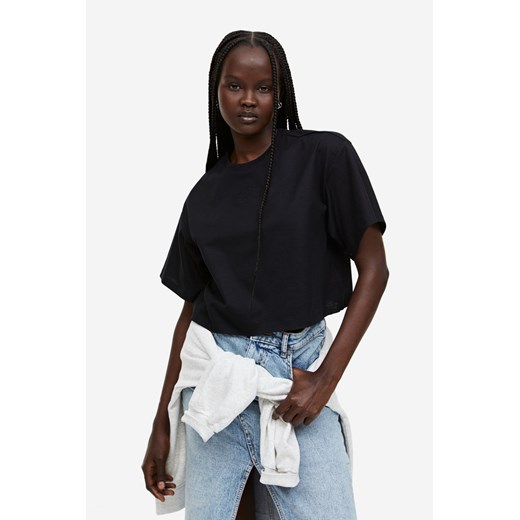 H & M - Pudełkowy T-shirt z haftem - Czarny H & M XXS H&M