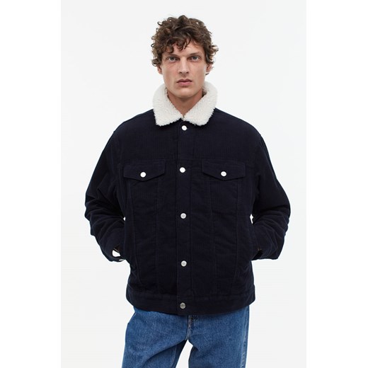 H & M - Sztruksowa kurtka z podszewką z misia - Niebieski H & M XL H&M