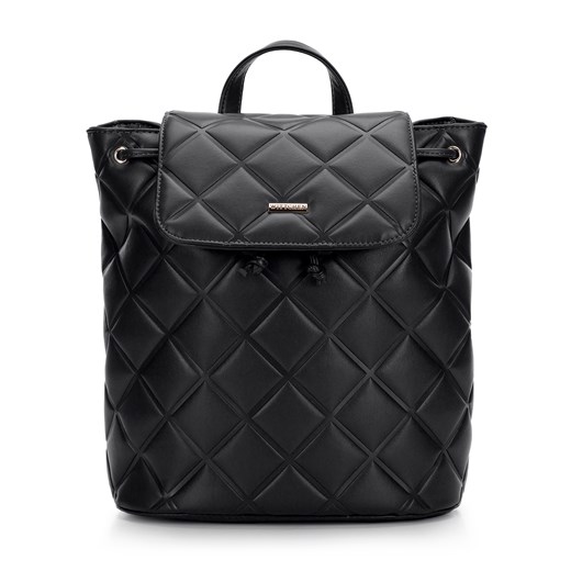 Damski plecak worek z geometrycznie pikowanej ekoskóry czarny ze sklepu WITTCHEN w kategorii Plecaki - zdjęcie 164369010