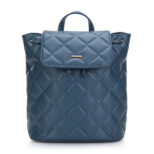 Damski plecak worek z geometrycznie pikowanej ekoskóry ciemnoniebieski ze sklepu WITTCHEN w kategorii Plecaki - zdjęcie 164369012