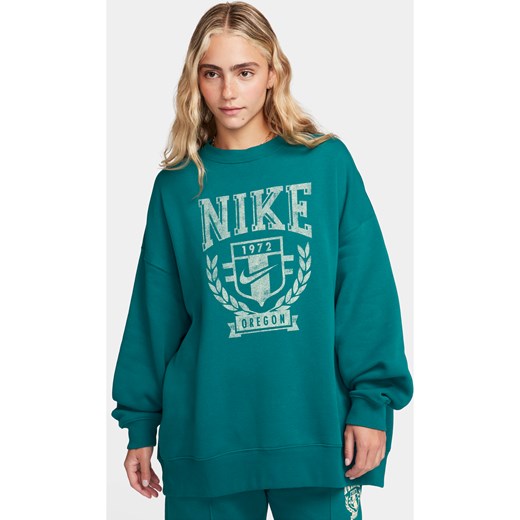 Damska dzianinowa bluza dresowa z półokrągłym dekoltem o kroju oversize Nike Sportswear - Zieleń ze sklepu Nike poland w kategorii Bluzy damskie - zdjęcie 164370350