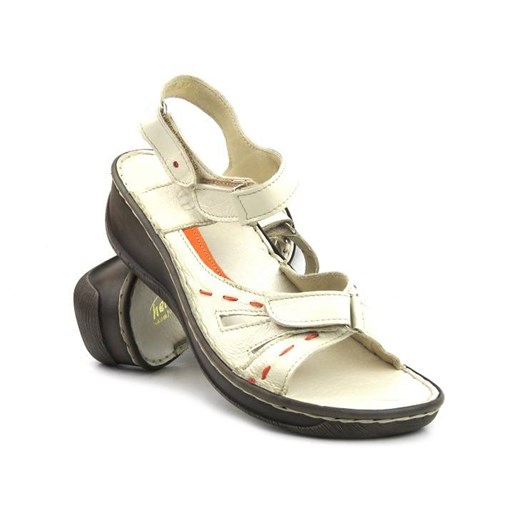 Skórzane sandały damskie Helios Komfort 638/2, ecru ze sklepu ulubioneobuwie w kategorii Sandały damskie - zdjęcie 164374120
