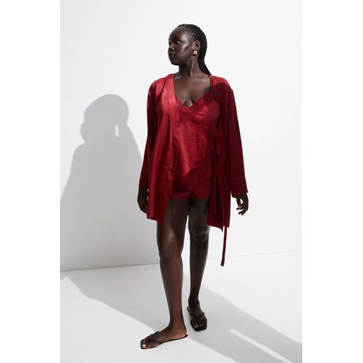 H & M - Satynowy szlafrok - Czerwony H & M L H&M