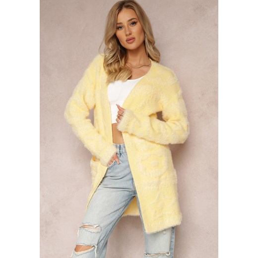 Żółty Długi Kardigan Puszysty Aborra ze sklepu Renee odzież w kategorii Swetry damskie - zdjęcie 164409250