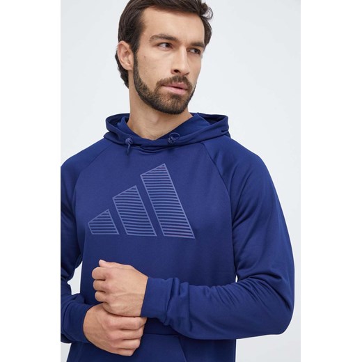 adidas Performance bluza treningowa kolor granatowy z kapturem z nadrukiem ze sklepu ANSWEAR.com w kategorii Bluzy męskie - zdjęcie 164414580