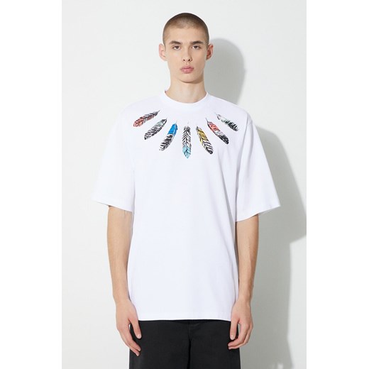 Marcelo Burlon t-shirt bawełniany Collar Feathers męski kolor biały z nadrukiem ze sklepu PRM w kategorii T-shirty męskie - zdjęcie 164416591
