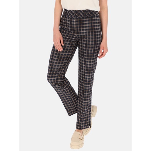 Granatowe spodnie w kratę z szerokim pasem Potis & Verso Max ze sklepu Eye For Fashion w kategorii Spodnie damskie - zdjęcie 164424653