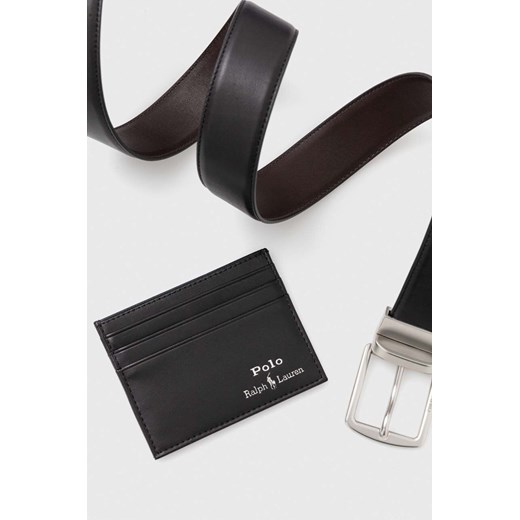 Polo Ralph Lauren pasek i etui na karty skórzane kolor czarny ze sklepu ANSWEAR.com w kategorii Paski męskie - zdjęcie 164427962