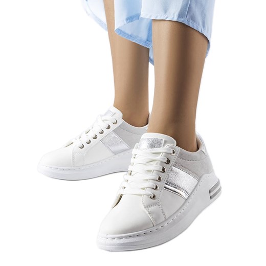 Białe sneakersy z szarymi wstawkami Deans ze sklepu ButyModne.pl w kategorii Buty sportowe damskie - zdjęcie 164429314