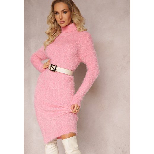 Różowa Wełniana Sukienka z Golfem Starks ze sklepu Renee odzież w kategorii Sukienki - zdjęcie 164436702