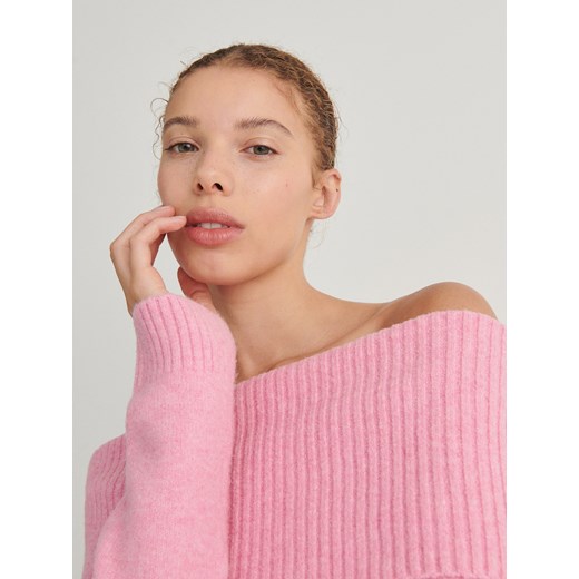 Sweter damski Reserved różowy wełniany 