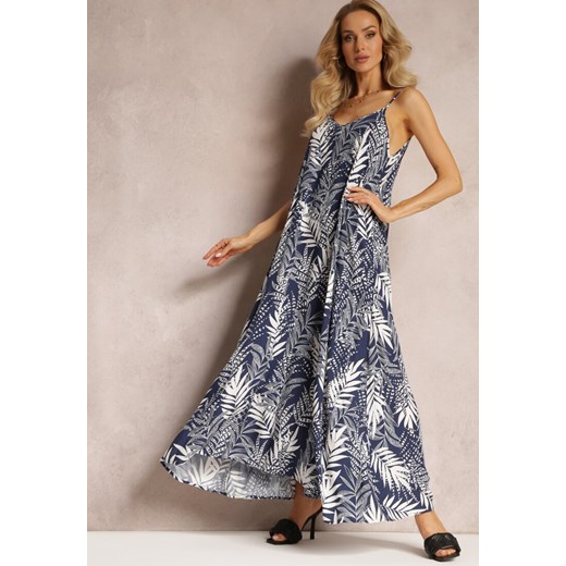 Granatowa Rozkloszowana Sukienka Maxi na Ramiączkach Dris ze sklepu Renee odzież w kategorii Sukienki - zdjęcie 164441134