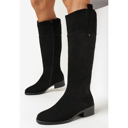 Czarne Kozaki przed Kolano na Niskim Słupku Kiusso 38 okazyjna cena born2be.pl