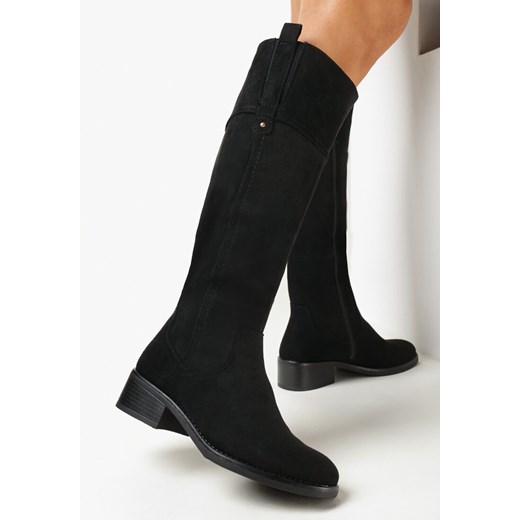 Czarne Kozaki przed Kolano na Niskim Słupku Kiusso 40 wyprzedaż born2be.pl