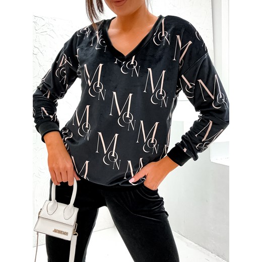 KOMPLET DRESOWY BLUZA Z NAPISAMI+ SPODNIE- CZARNY Olika XL olika.com.pl