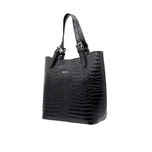 Shopper bag Vezze czarna na ramię elegancka ze skóry duża