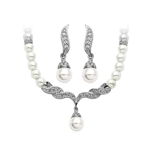 elegancki komplet biżuterii białe perły cyrkonie Lovrin okazyjna cena LOVRIN