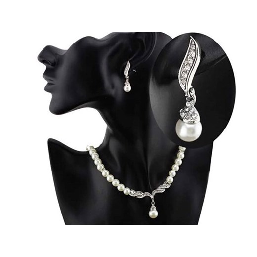 elegancki komplet biżuterii białe perły cyrkonie Lovrin wyprzedaż LOVRIN