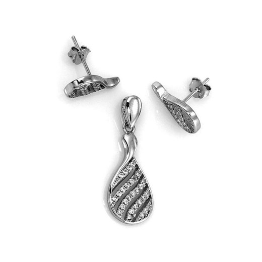 srebrny komplet biżuterii 925 ażurowe migdały z cyrkoniami Lovrin LOVRIN